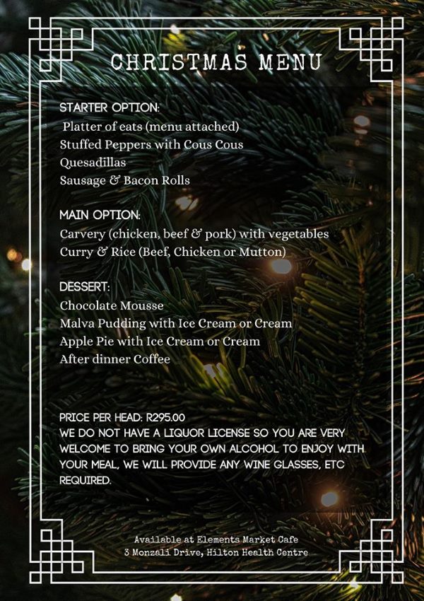 elements christmas menu